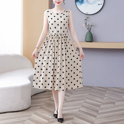 New Arrival Noil Poplin Dress Women's Summer Plus Size Ladieswear Classy Western Style Artificial Cotton Tall Sleeveless Dress Outwear