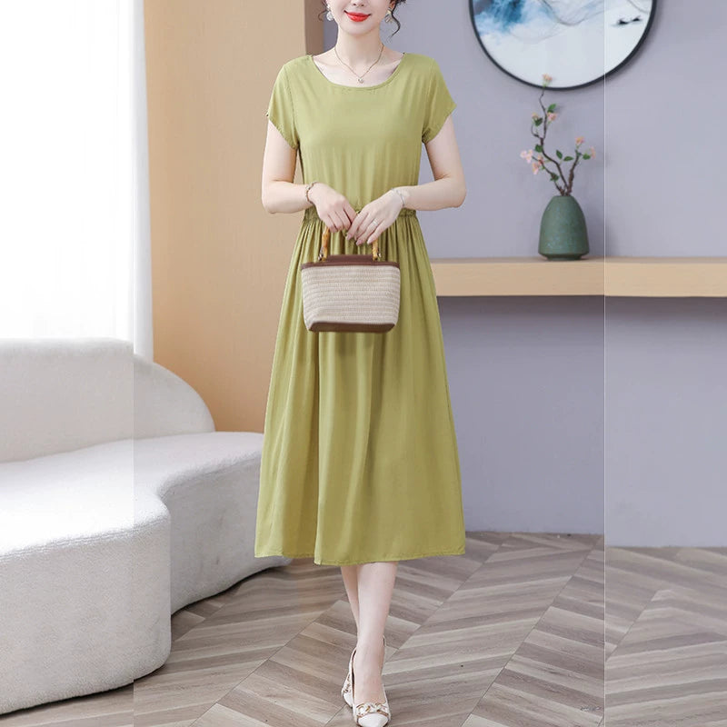 New Arrival Noil Poplin Dress Women's Summer Plus Size Ladieswear Classy Western Style Artificial Cotton Tall Sleeveless Dress Outwear