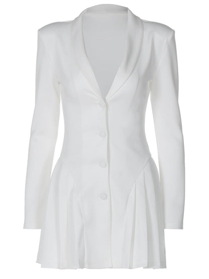European and American Sexy Sexy Low Cut V-neck Long-Sleeve Dress Side Pleated Patchwork Design High Waist Button Cardigan A- line Skirt