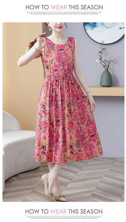 New Arrival Noil Poplin Dress Women's Summer Plus Size Ladieswear Classy Western Style Artificial Cotton Tall Sleeveless Dress Outwear