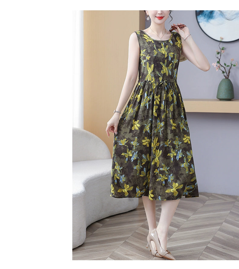 New Arrival Noil Poplin Dress Women's Summer Plus Size Ladieswear Classy Western Style Artificial Cotton Tall Sleeveless Dress Outwear