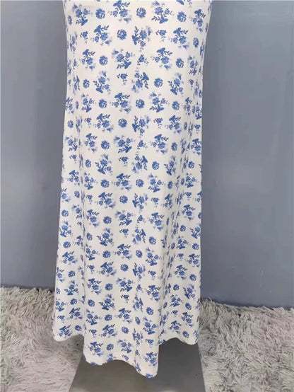 Export Pure Desire Exquisite Print Spaghetti Straps Slimming Adult Lady like Woman Fishtail Stylish Fashion Sexy Banquet Tied Dress