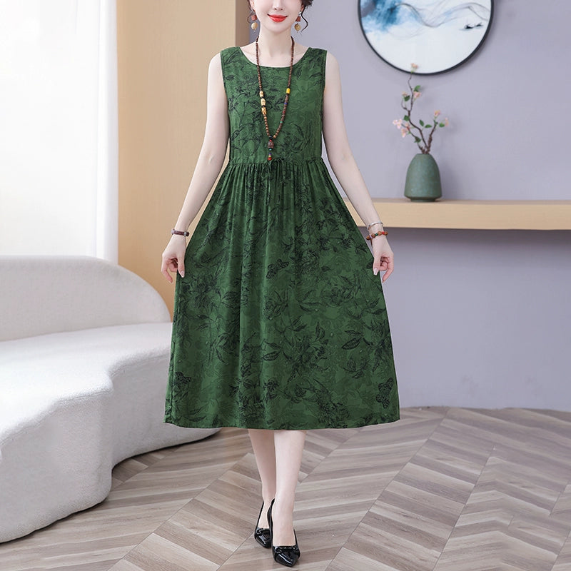 New Arrival Noil Poplin Dress Women's Summer Plus Size Ladieswear Classy Western Style Artificial Cotton Tall Sleeveless Dress Outwear