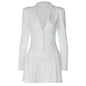 European and American Sexy Sexy Low Cut V-neck Long-Sleeve Dress Side Pleated Patchwork Design High Waist Button Cardigan A- line Skirt