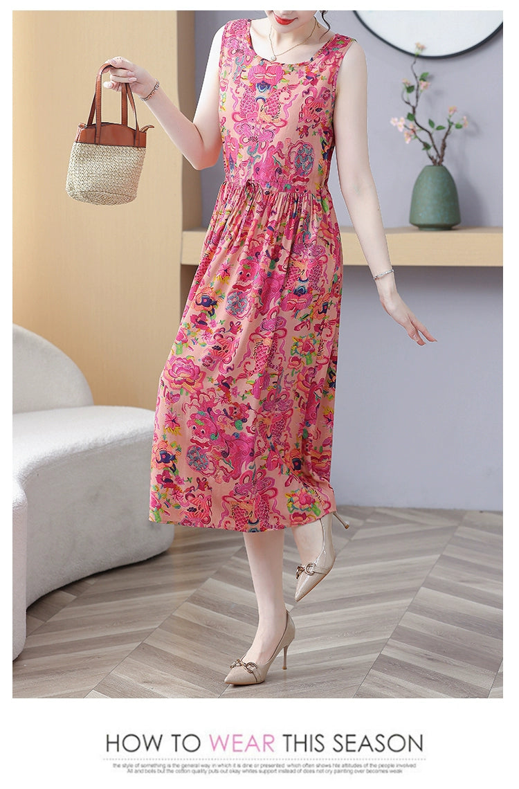 New Arrival Noil Poplin Dress Women's Summer Plus Size Ladieswear Classy Western Style Artificial Cotton Tall Sleeveless Dress Outwear
