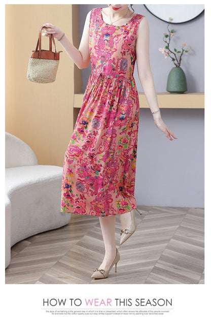 New Arrival Noil Poplin Dress Women's Summer Plus Size Ladieswear Classy Western Style Artificial Cotton Tall Sleeveless Dress Outwear