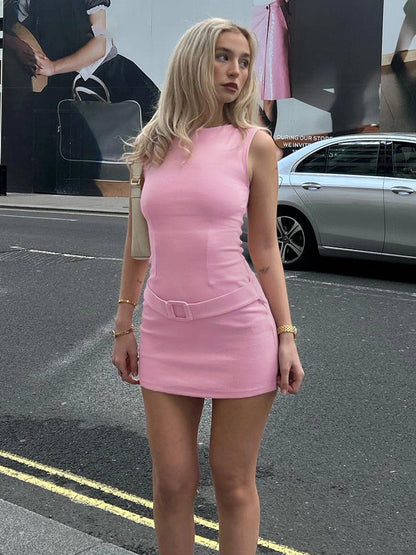 Gusty French Style Chic Sexy Temperament Hip Skirt Sleeveless Vest Dress Adult Lady like Woman Work Clothing Pure Color Business Suit and Dress