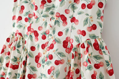 French Style American Retro Cherry Design Niche Style Slim Looking Tight Waist Large Skirt Sling Vest Skirt Dress New Arrival Women