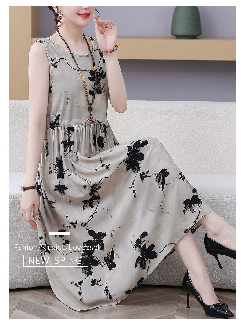 New Arrival Noil Poplin Dress Women's Summer Plus Size Ladieswear Classy Western Style Artificial Cotton Tall Sleeveless Dress Outwear