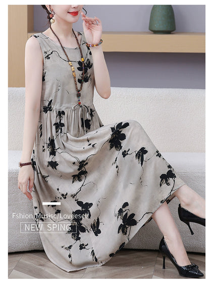 New Arrival Noil Poplin Dress Women's Summer Plus Size Ladieswear Classy Western Style Artificial Cotton Tall Sleeveless Dress Outwear