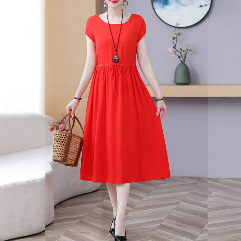 New Arrival Noil Poplin Dress Women's Summer Plus Size Ladieswear Classy Western Style Artificial Cotton Tall Sleeveless Dress Outwear