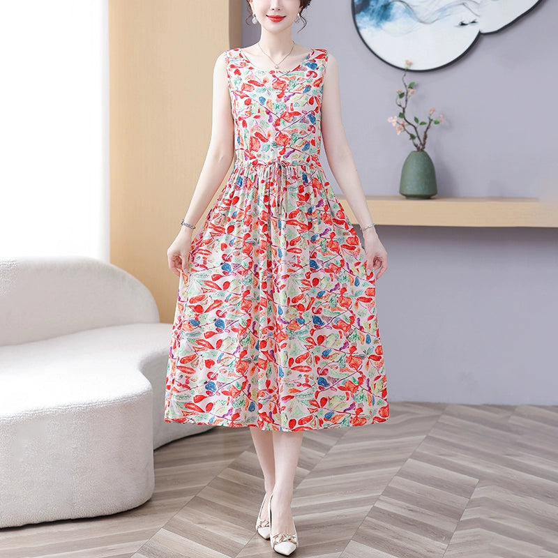 New Arrival Noil Poplin Dress Women's Summer Plus Size Ladieswear Classy Western Style Artificial Cotton Tall Sleeveless Dress Outwear