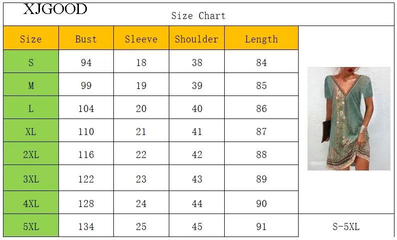 Printed V-neck Short Sleeve Women's Printed V-neck Short Sleeve Loose Dress