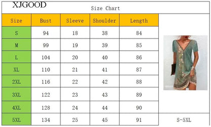 Printed V-neck Short Sleeve Women's Printed V-neck Short Sleeve Loose Dress