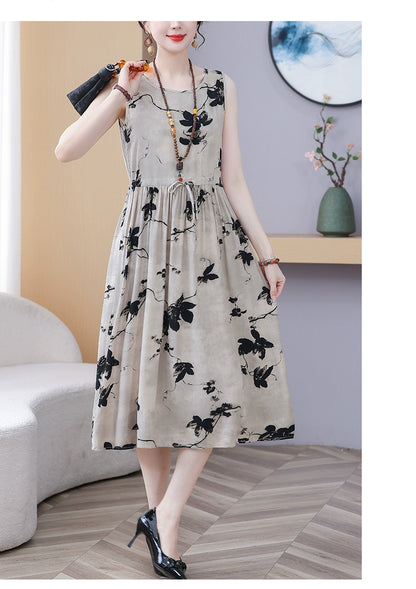 New Arrival Noil Poplin Dress Women's Summer Plus Size Ladieswear Classy Western Style Artificial Cotton Tall Sleeveless Dress Outwear