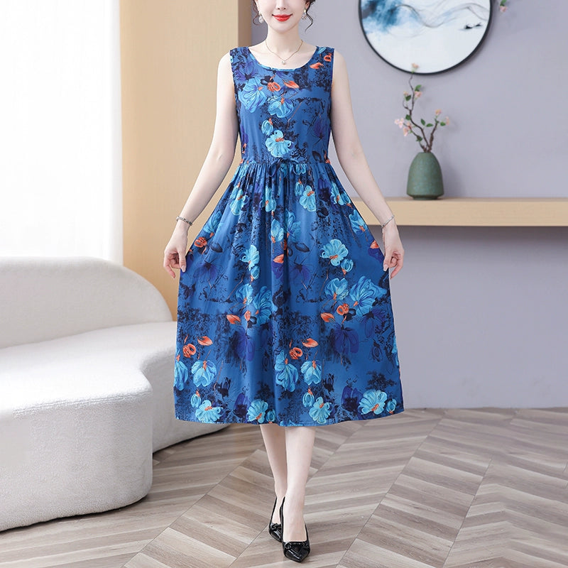 New Arrival Noil Poplin Dress Women's Summer Plus Size Ladieswear Classy Western Style Artificial Cotton Tall Sleeveless Dress Outwear
