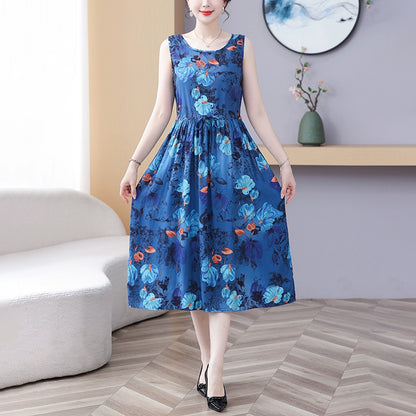 New Arrival Noil Poplin Dress Women's Summer Plus Size Ladieswear Classy Western Style Artificial Cotton Tall Sleeveless Dress Outwear