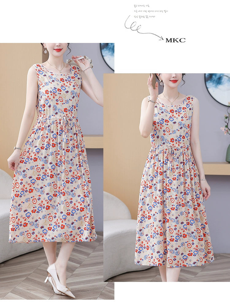 New Arrival Noil Poplin Dress Women's Summer Plus Size Ladieswear Classy Western Style Artificial Cotton Tall Sleeveless Dress Outwear