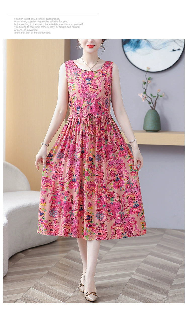 New Arrival Noil Poplin Dress Women's Summer Plus Size Ladieswear Classy Western Style Artificial Cotton Tall Sleeveless Dress Outwear