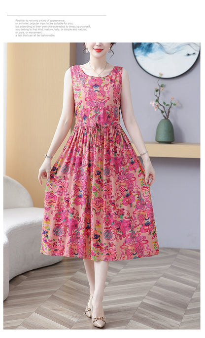 New Arrival Noil Poplin Dress Women's Summer Plus Size Ladieswear Classy Western Style Artificial Cotton Tall Sleeveless Dress Outwear