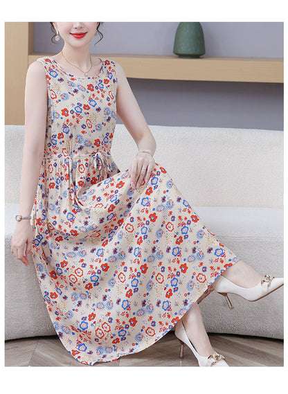New Arrival Noil Poplin Dress Women's Summer Plus Size Ladieswear Classy Western Style Artificial Cotton Tall Sleeveless Dress Outwear