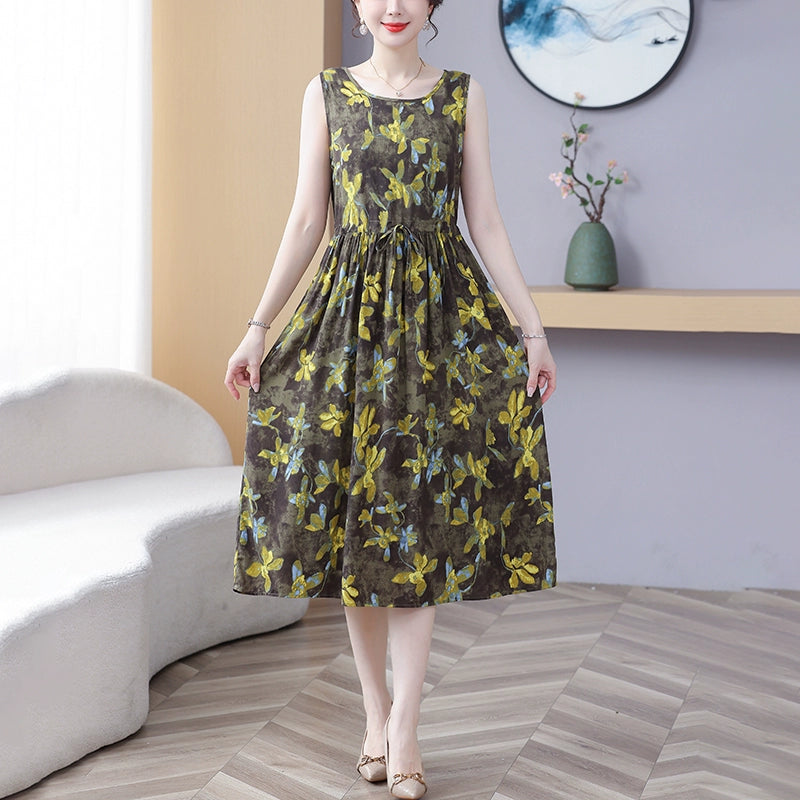 New Arrival Noil Poplin Dress Women's Summer Plus Size Ladieswear Classy Western Style Artificial Cotton Tall Sleeveless Dress Outwear