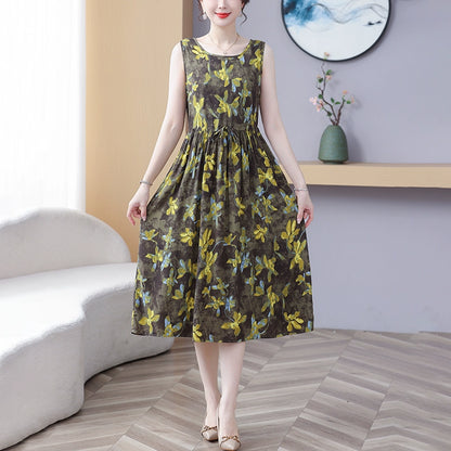 New Arrival Noil Poplin Dress Women's Summer Plus Size Ladieswear Classy Western Style Artificial Cotton Tall Sleeveless Dress Outwear