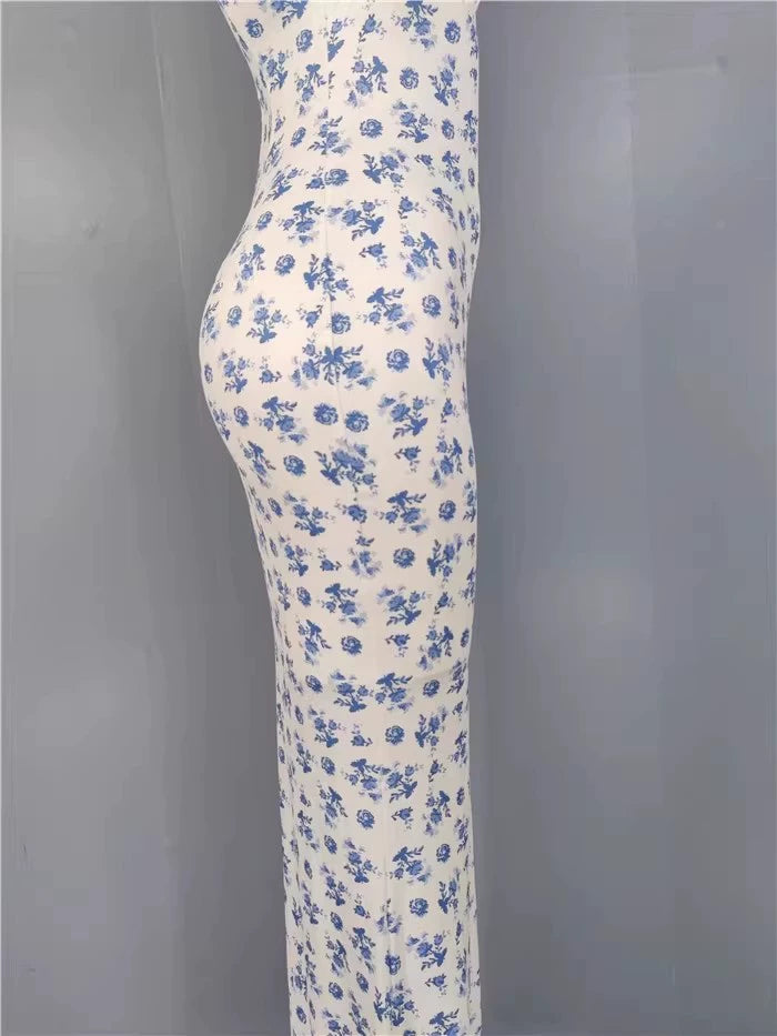 Export Pure Desire Exquisite Print Spaghetti Straps Slimming Adult Lady like Woman Fishtail Stylish Fashion Sexy Banquet Tied Dress