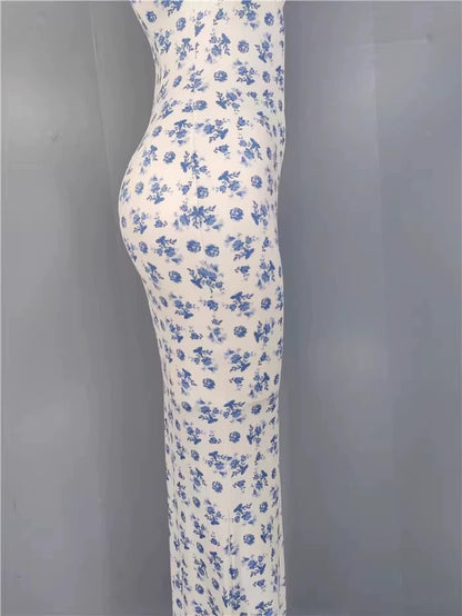 Export Pure Desire Exquisite Print Spaghetti Straps Slimming Adult Lady like Woman Fishtail Stylish Fashion Sexy Banquet Tied Dress