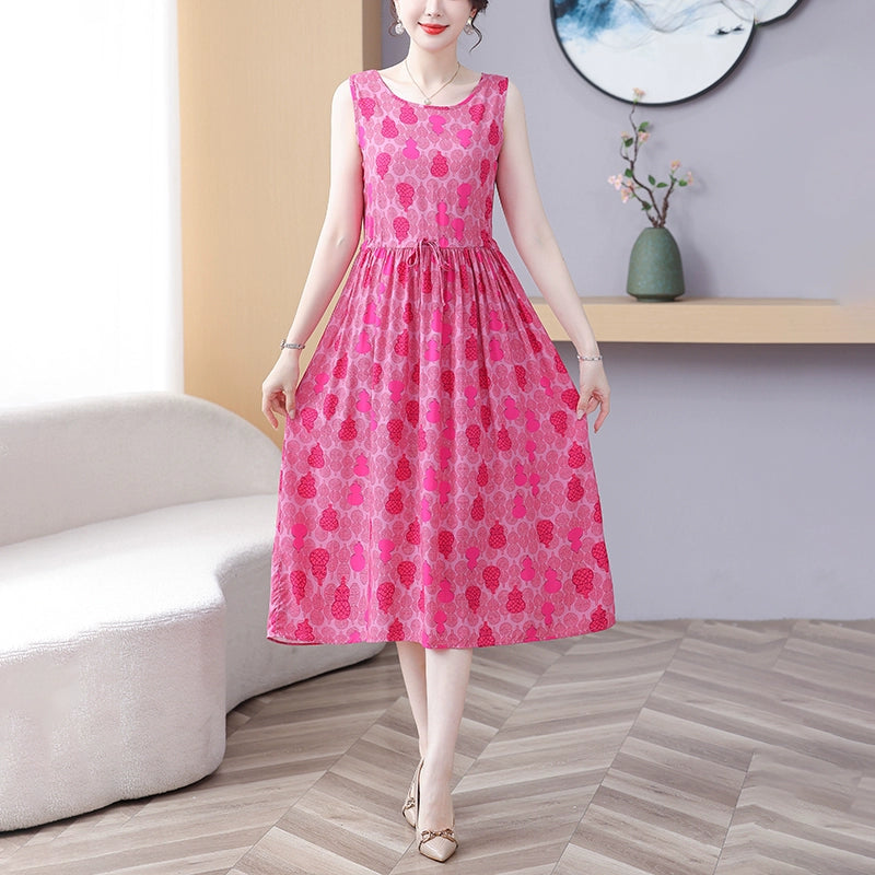 New Arrival Noil Poplin Dress Women's Summer Plus Size Ladieswear Classy Western Style Artificial Cotton Tall Sleeveless Dress Outwear