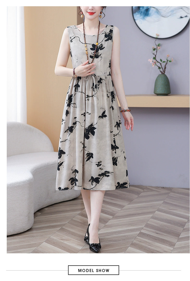 New Arrival Noil Poplin Dress Women's Summer Plus Size Ladieswear Classy Western Style Artificial Cotton Tall Sleeveless Dress Outwear