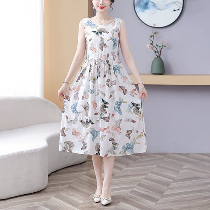 New Arrival Noil Poplin Dress Women's Summer Plus Size Ladieswear Classy Western Style Artificial Cotton Tall Sleeveless Dress Outwear