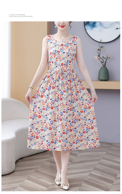 New Arrival Noil Poplin Dress Women's Summer Plus Size Ladieswear Classy Western Style Artificial Cotton Tall Sleeveless Dress Outwear