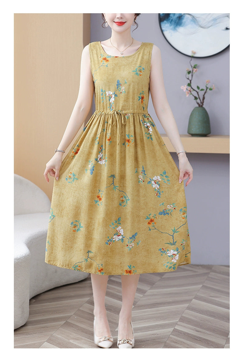 New Arrival Noil Poplin Dress Women's Summer Plus Size Ladieswear Classy Western Style Artificial Cotton Tall Sleeveless Dress Outwear