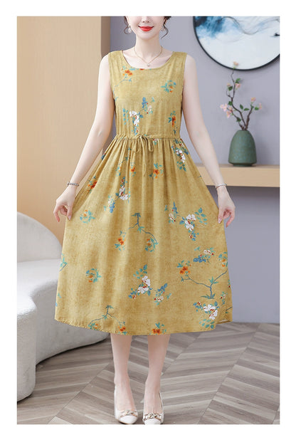 New Arrival Noil Poplin Dress Women's Summer Plus Size Ladieswear Classy Western Style Artificial Cotton Tall Sleeveless Dress Outwear