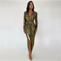 Pu Long Dress Elegant Glossy V Neck Long Sleeves Patchwork Ruffle Hip Leather Skirt Split High Waist Dress