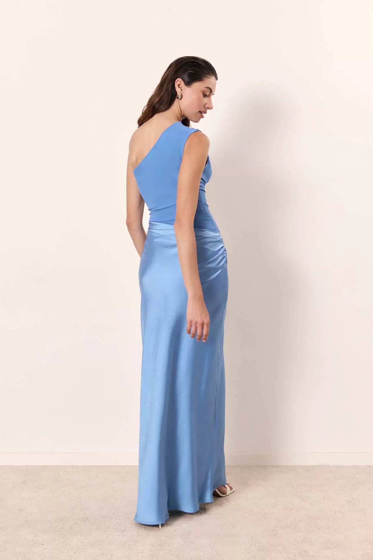 European and American New Solid Oblique Collar Sleeveless Backless Sheath Evening dress Dress Women Party Dress