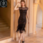 Sexy Sequin Bead Dress Host Retro Banquet Party Stage Nightclub Gatsby Tassel Dress