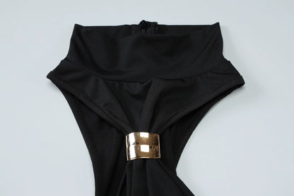 Outfitgirl Fashion Style Ins New Arrival Elegant Halter Tube Top Dress Black over-the-Knee Slim Looking Date Dress