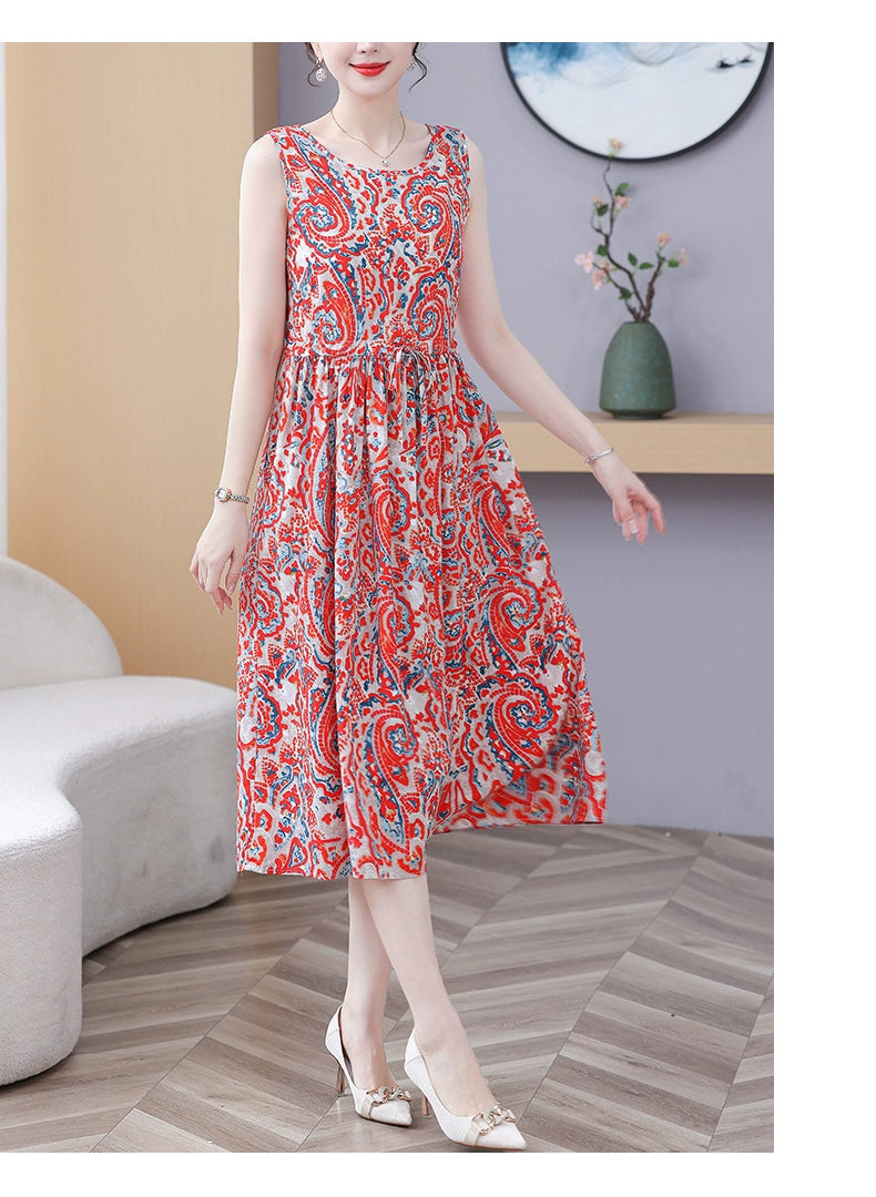 New Arrival Noil Poplin Dress Women's Summer Plus Size Ladieswear Classy Western Style Artificial Cotton Tall Sleeveless Dress Outwear