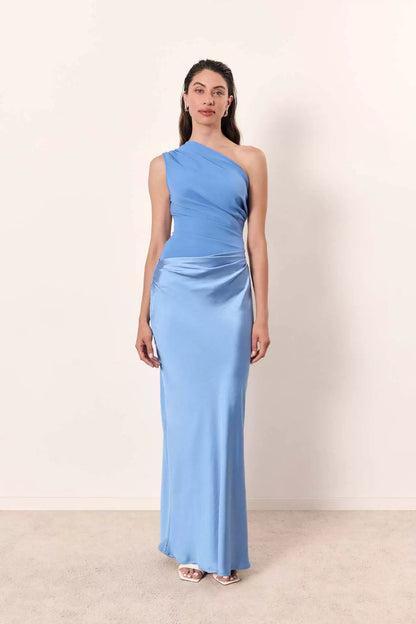 European and American New Solid Oblique Collar Sleeveless Backless Sheath Evening dress Dress Women Party Dress
