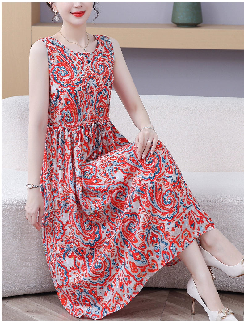 New Arrival Noil Poplin Dress Women's Summer Plus Size Ladieswear Classy Western Style Artificial Cotton Tall Sleeveless Dress Outwear