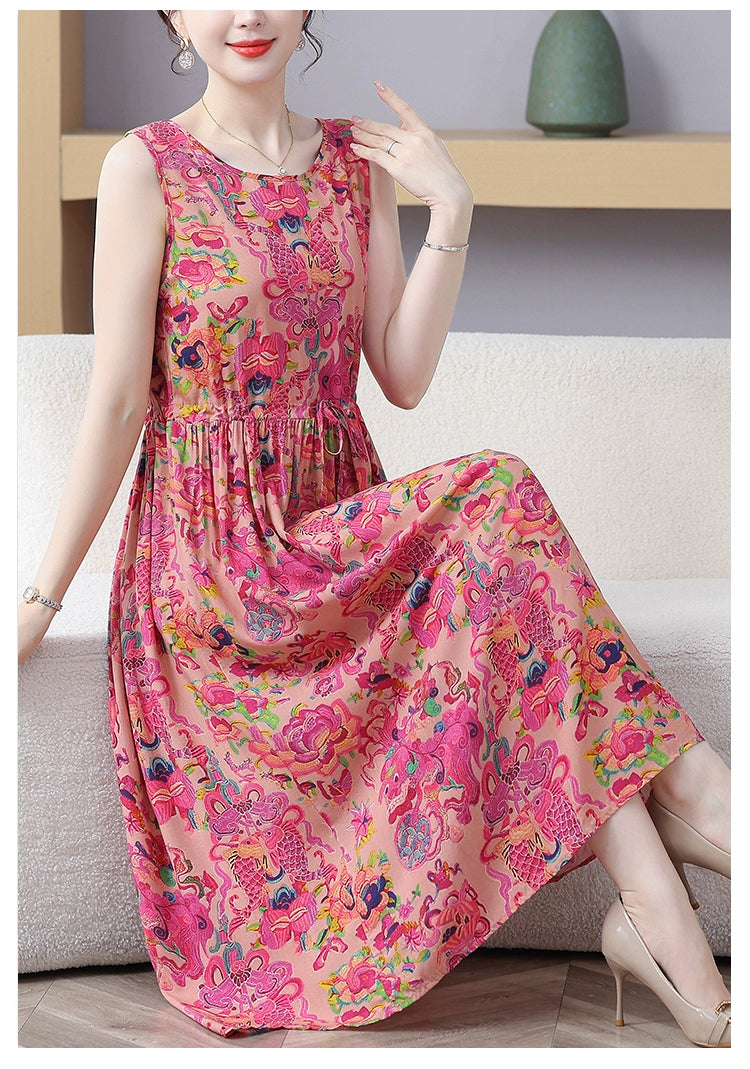 New Arrival Noil Poplin Dress Women's Summer Plus Size Ladieswear Classy Western Style Artificial Cotton Tall Sleeveless Dress Outwear