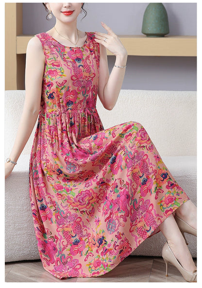 New Arrival Noil Poplin Dress Women's Summer Plus Size Ladieswear Classy Western Style Artificial Cotton Tall Sleeveless Dress Outwear