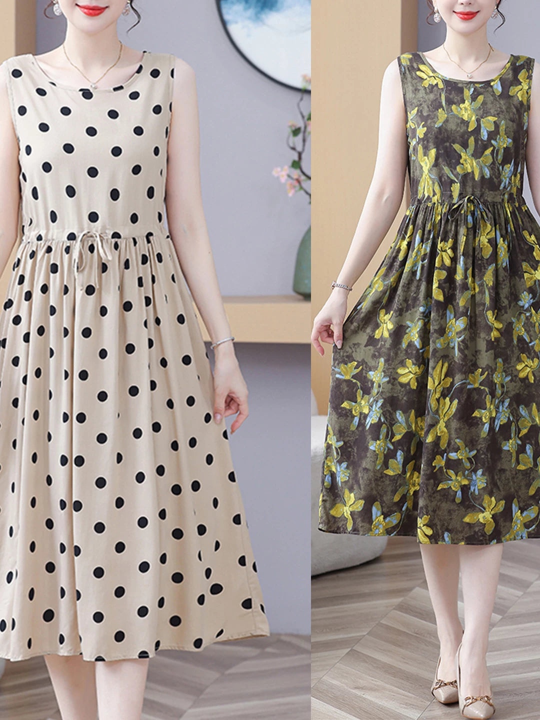 New Arrival Noil Poplin Dress Women's Summer Plus Size Ladieswear Classy Western Style Artificial Cotton Tall Sleeveless Dress Outwear