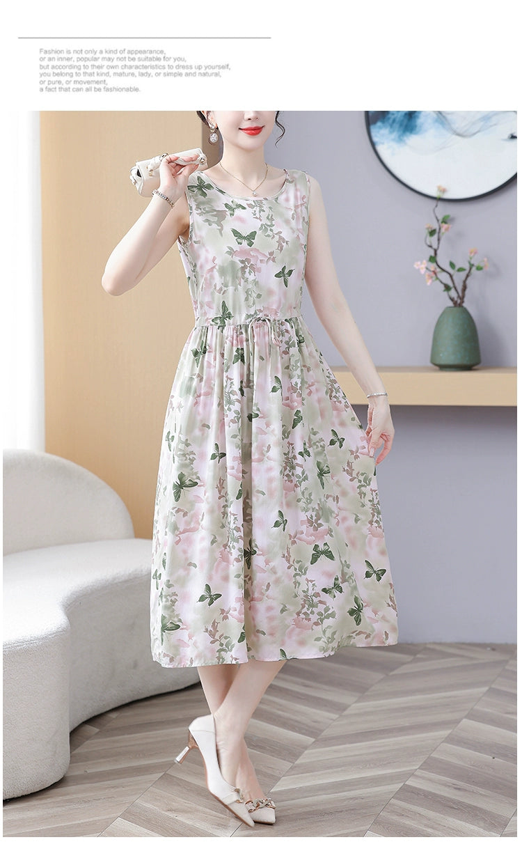 New Arrival Noil Poplin Dress Women's Summer Plus Size Ladieswear Classy Western Style Artificial Cotton Tall Sleeveless Dress Outwear