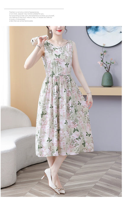 New Arrival Noil Poplin Dress Women's Summer Plus Size Ladieswear Classy Western Style Artificial Cotton Tall Sleeveless Dress Outwear