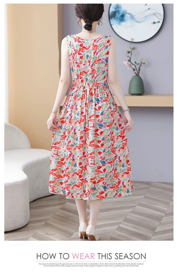 New Arrival Noil Poplin Dress Women's Summer Plus Size Ladieswear Classy Western Style Artificial Cotton Tall Sleeveless Dress Outwear