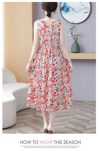 New Arrival Noil Poplin Dress Women's Summer Plus Size Ladieswear Classy Western Style Artificial Cotton Tall Sleeveless Dress Outwear