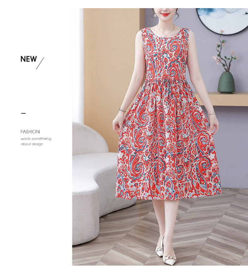New Arrival Noil Poplin Dress Women's Summer Plus Size Ladieswear Classy Western Style Artificial Cotton Tall Sleeveless Dress Outwear